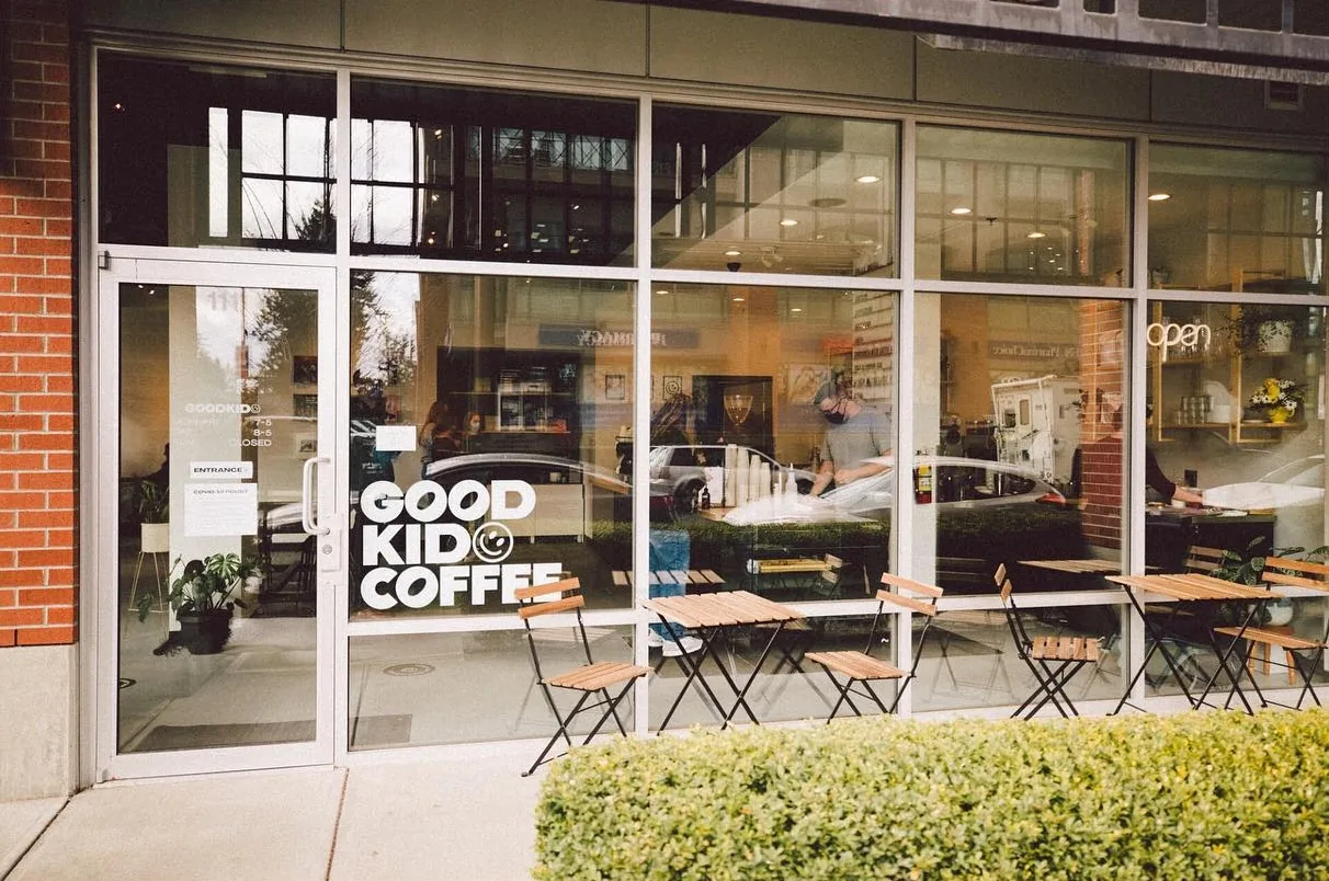 The Good Kid Coffee storefront and patio by day